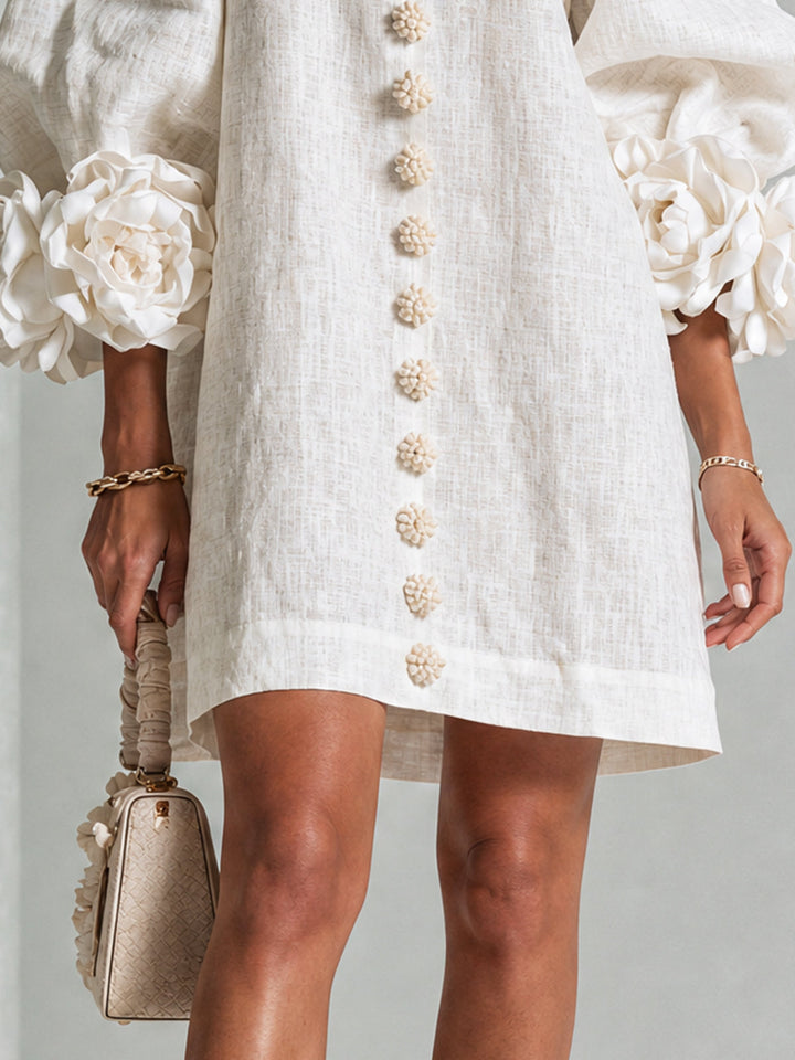 Fiona | Floral Button-down Mini Dress With Striking Floral Cuffs