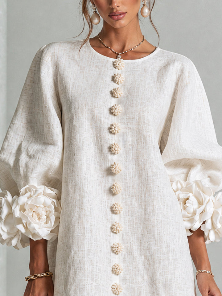 Fiona | Floral Button-down Mini Dress With Striking Floral Cuffs