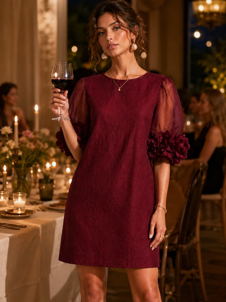 Blythe | Elegant Puff-Sleeved Mini Dress With Striking Floral Cuffs