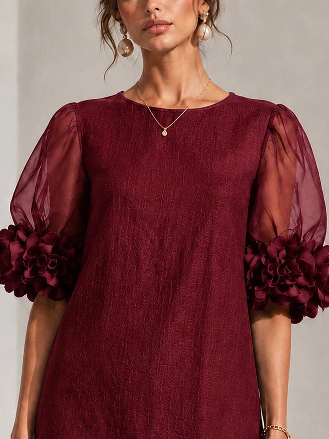 Blythe | Elegant Puff-Sleeved Mini Dress With Striking Floral Cuffs