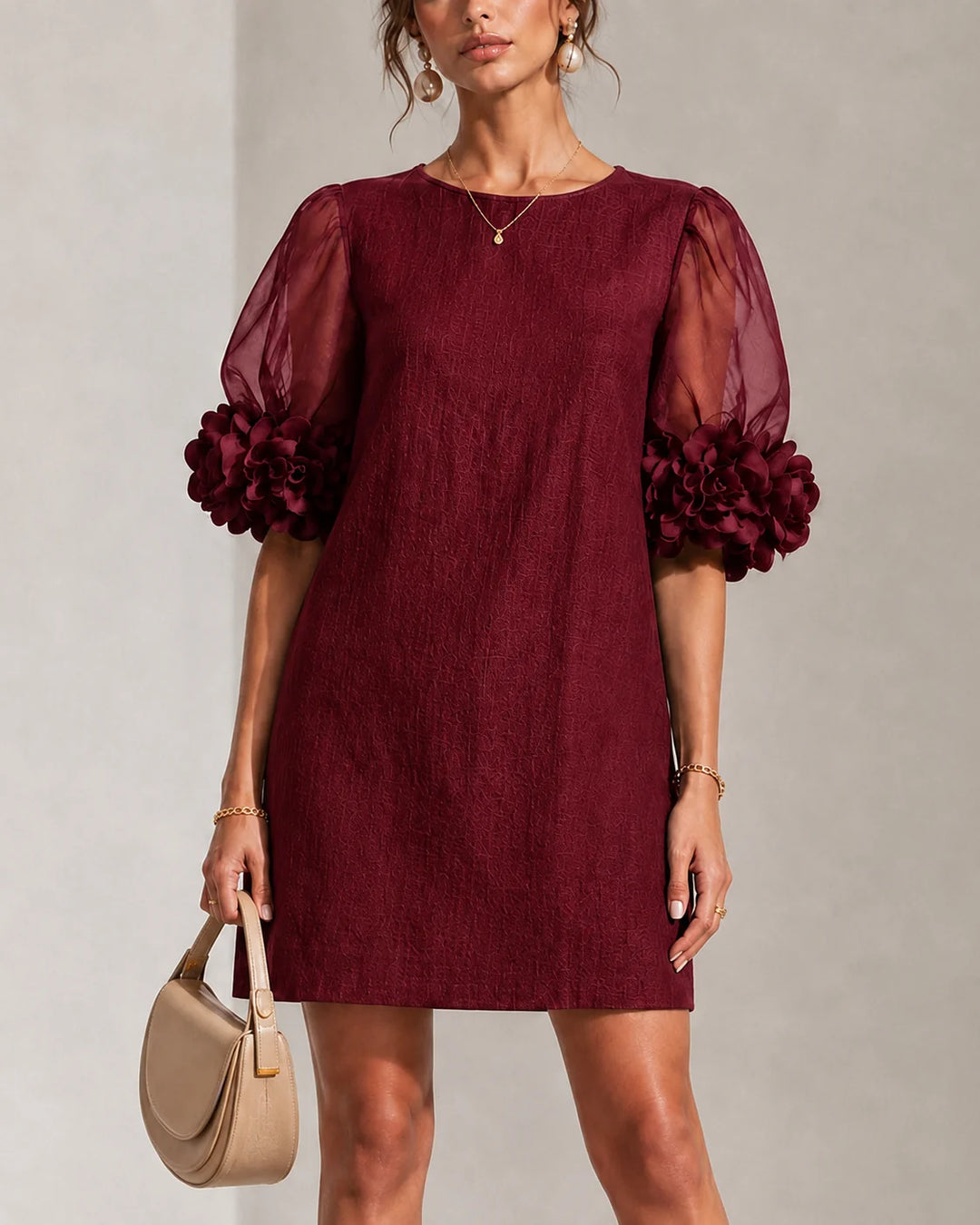 Blythe | Elegant Puff-Sleeved Mini Dress With Striking Floral Cuffs