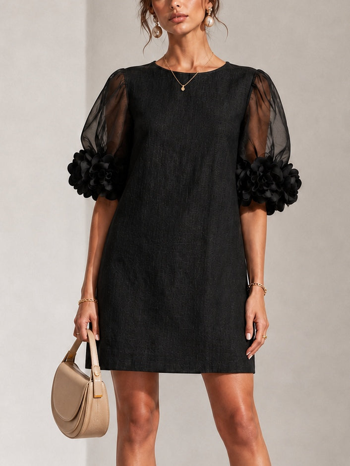 Blythe | Elegant Puff-Sleeved Mini Dress With Striking Floral Cuffs