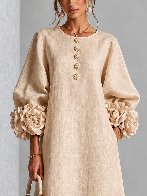 Flavie | Buttoned Floral Dress Beige