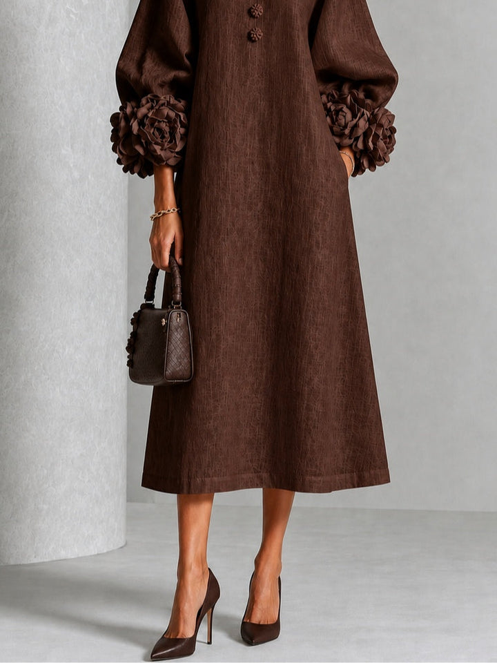 Capucine | Midi Dress with Puff Sleeves and Floral Buttons