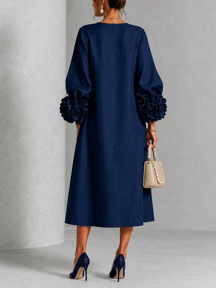 Candide | Navy Blue Buttoned Floral Dress