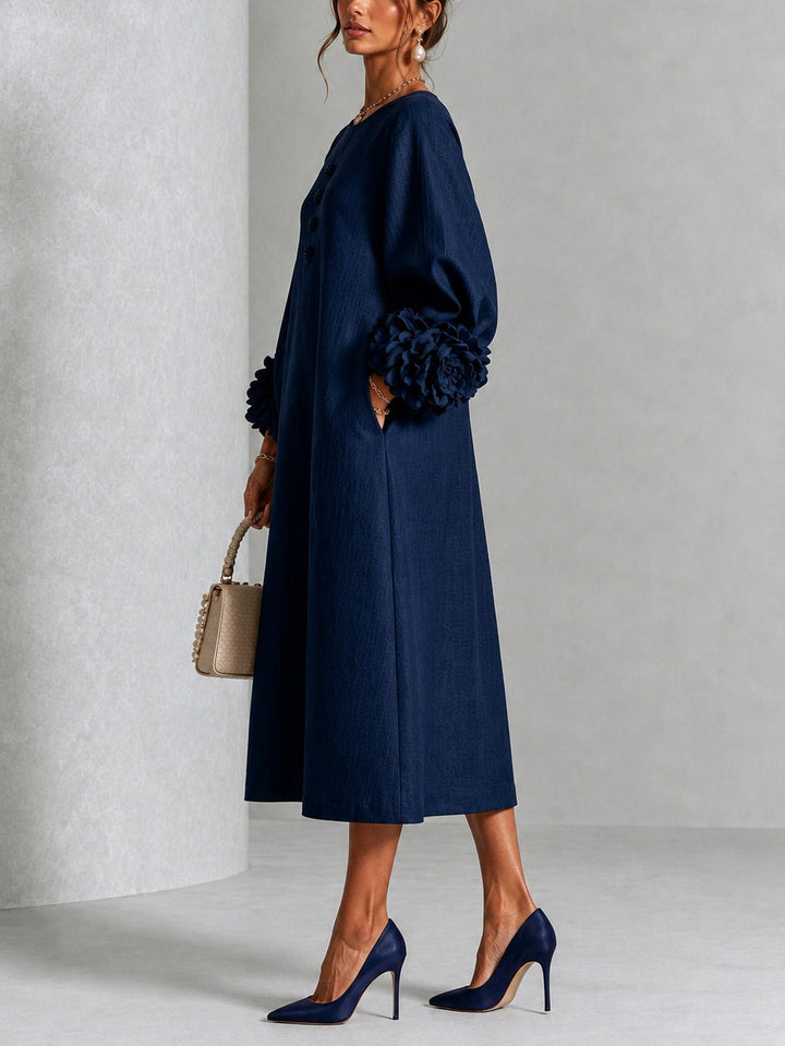 Candide | Navy Blue Buttoned Floral Dress