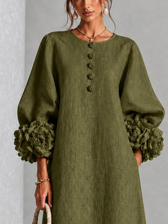 Olivia | Buttoned Floral Dress Olive