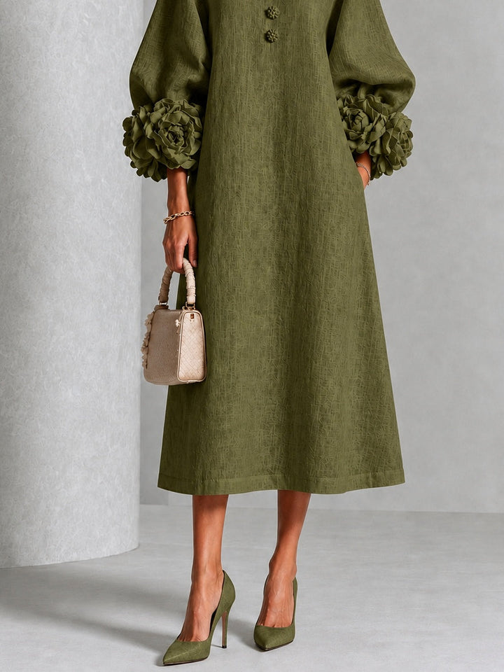 Olivia | Buttoned Floral Dress Olive
