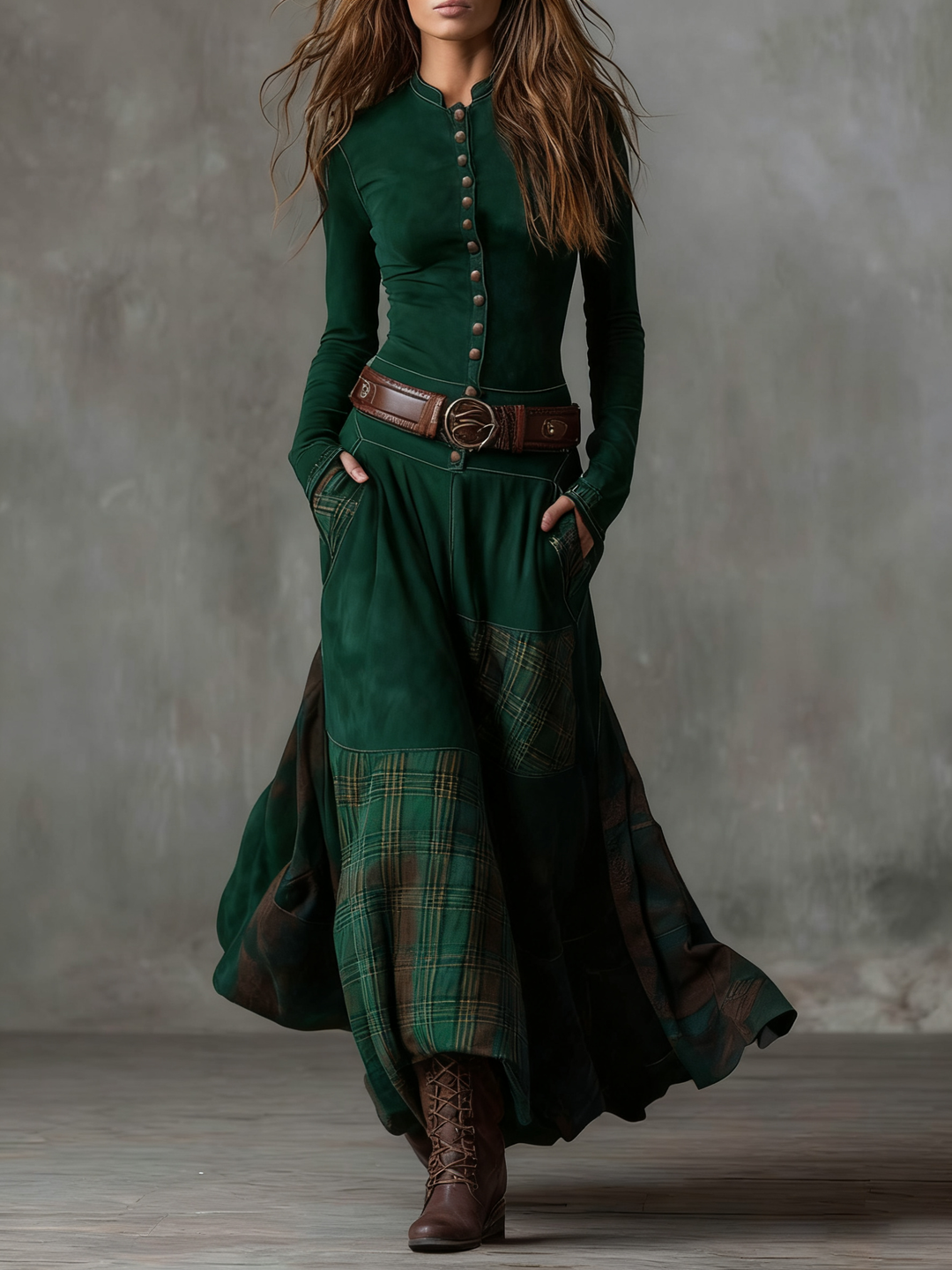HELENA IVY | WINTERNIGHT-WILDLEATHER-MAXI DRESS WITH BELT