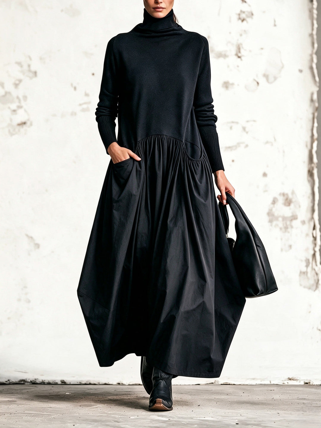 Ivanna | Oversized Maxi Dress with High Neck and Pockets