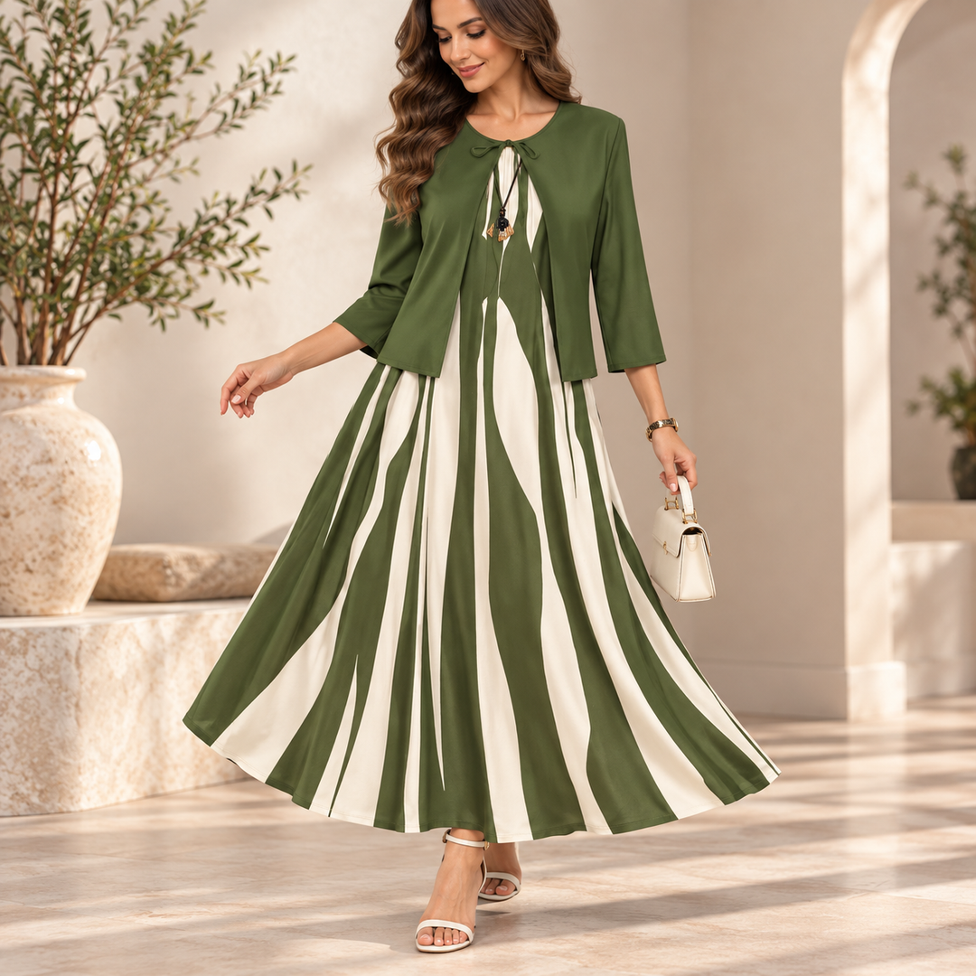 Lyra | Geometric Print Jacket And Maxi Dress Set