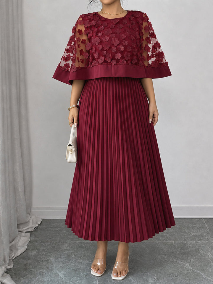 Sheryl | Split-Joint Solid Color Pleated Plus Size Loose Round-neck Maxi Dresses