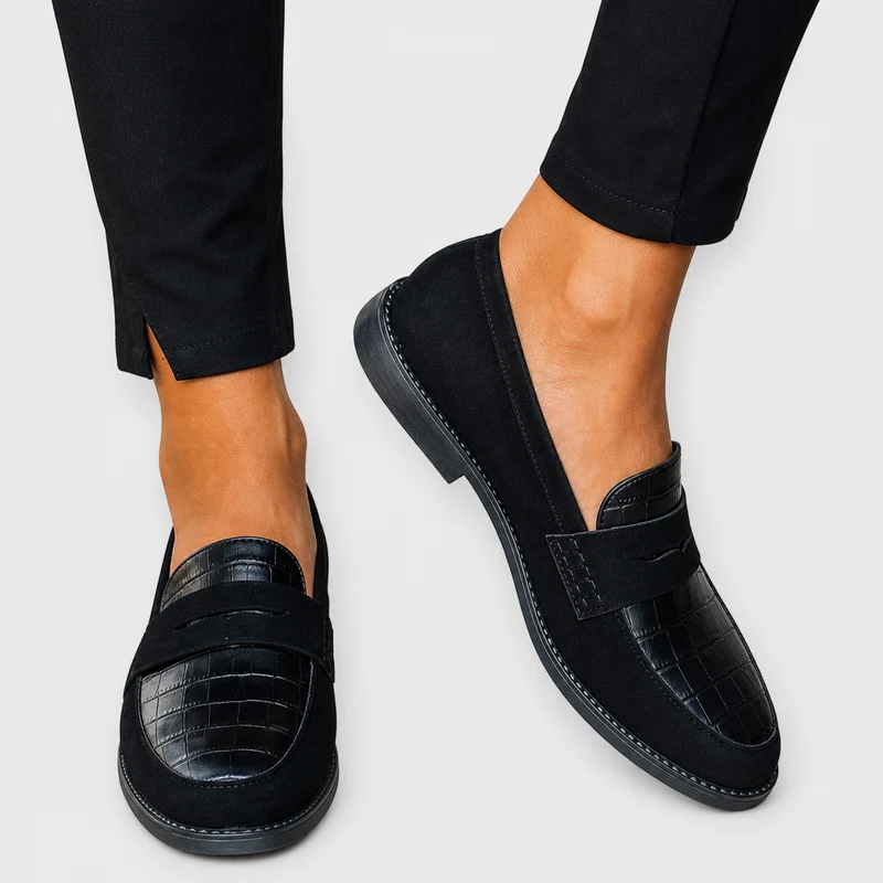Greta | Black Penny Cocco Effect Moccasin