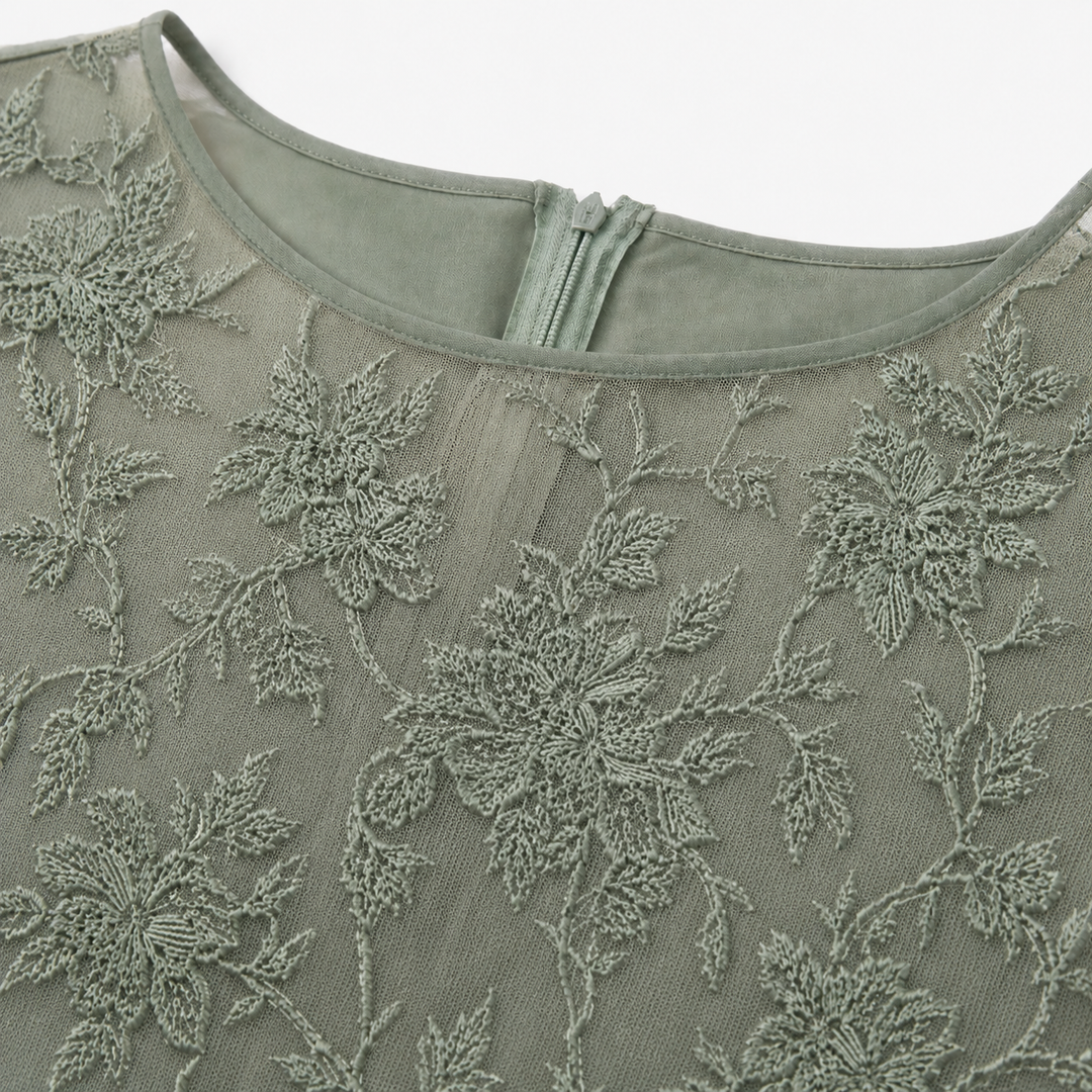 Elowen | Embroidered Lace Bodice Midi Dress for Weddings