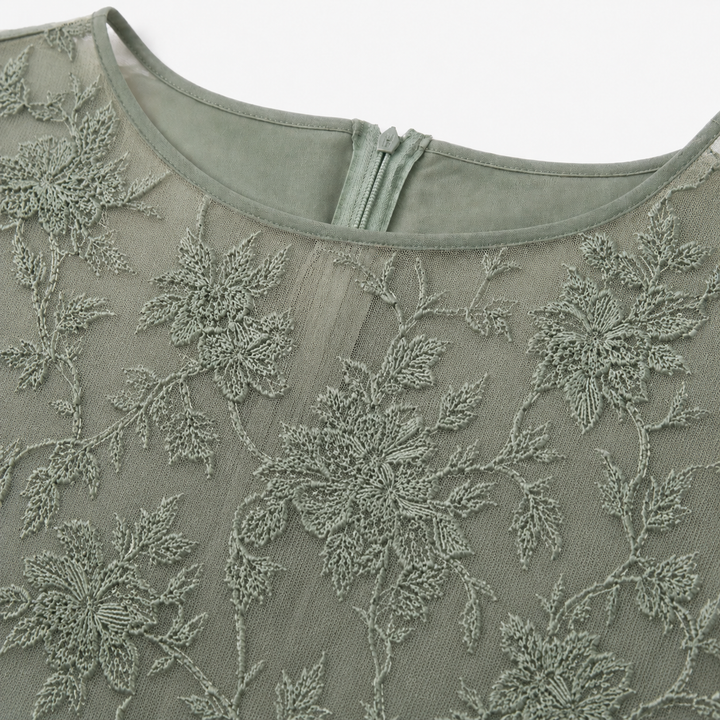 Elowen | Embroidered Lace Bodice Midi Dress for Weddings