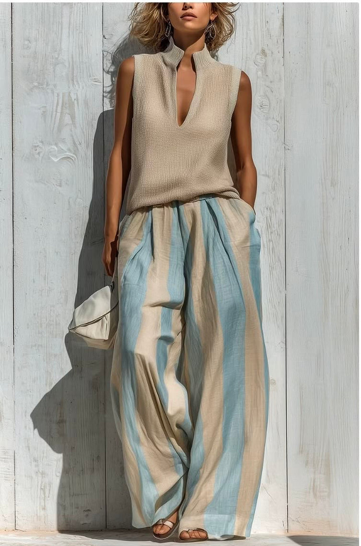 Lilith | Casual sleeveless top and loose striped trousers set