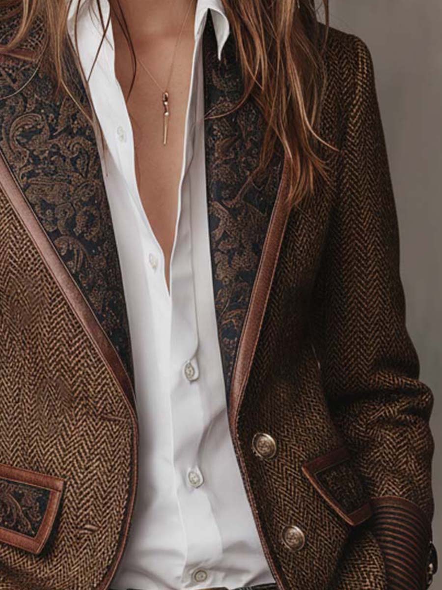 Madeline | Herringbone Printed Panel Blazer