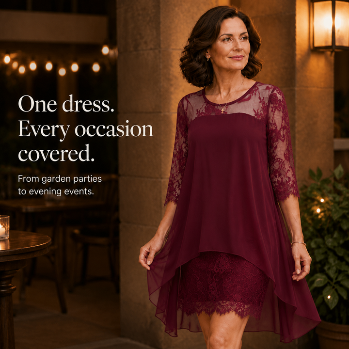 Averie | The High-Low Lace-Look Dress That Actually Fits