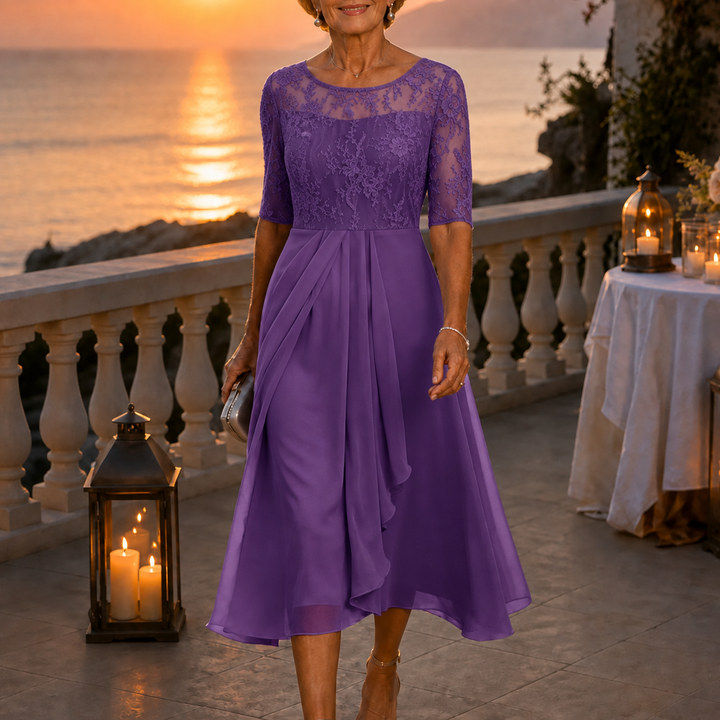 Elowen | Embroidered Lace Bodice Midi Dress for Weddings
