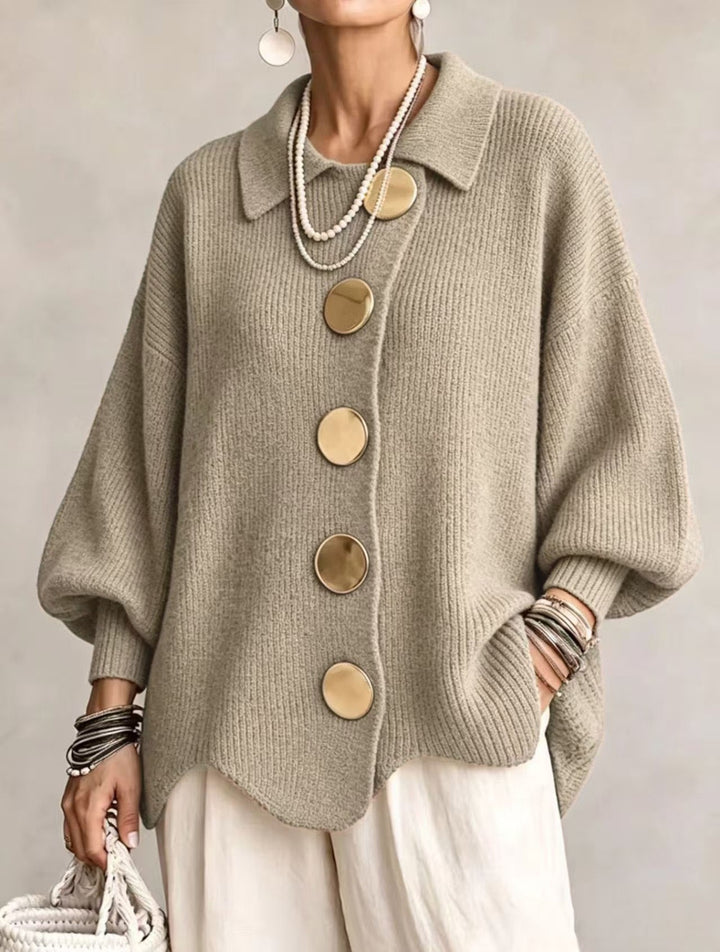 Ilona | Oversized Collared Cardigan With Large Metal Buttons