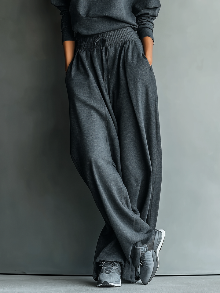 Kaya | Knit Set in Anthracite with High Neck and Wide Leg Pants