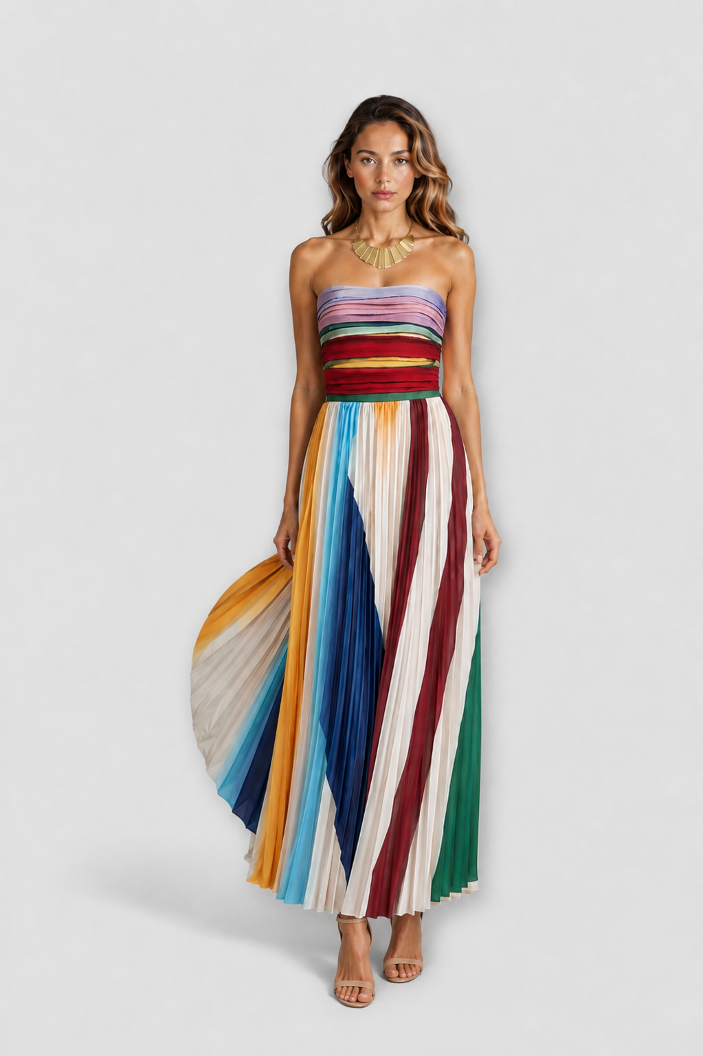 Rialyn | Strapless Pleated Maxi Dress