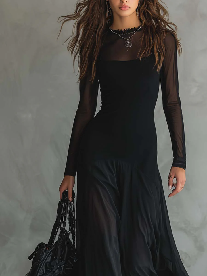 Gisella | Black Tulle Patchwork Maxi Dress