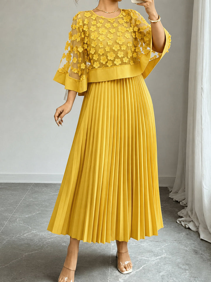 Sheryl | Split-Joint Solid Color Pleated Plus Size Loose Round-neck Maxi Dresses
