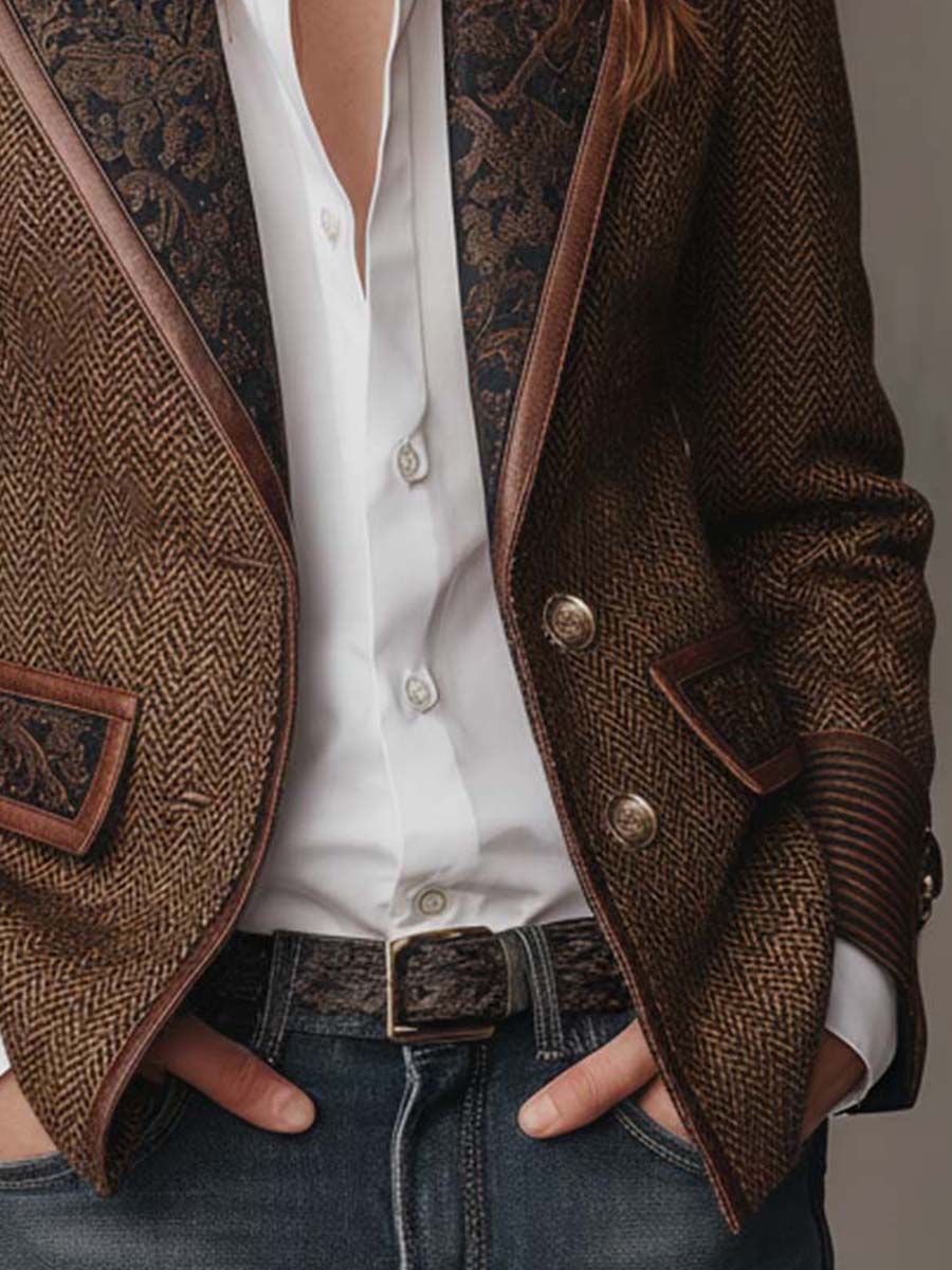 Madeline | Herringbone Printed Panel Blazer