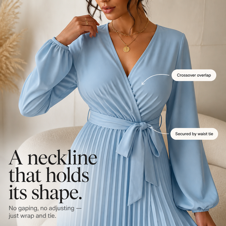 Luzy | Pleated Wrap-Neck High-Waisted Maxi Dress