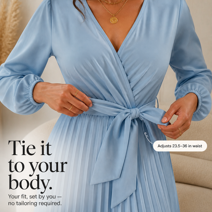 Luzy | Pleated Wrap-Neck High-Waisted Maxi Dress