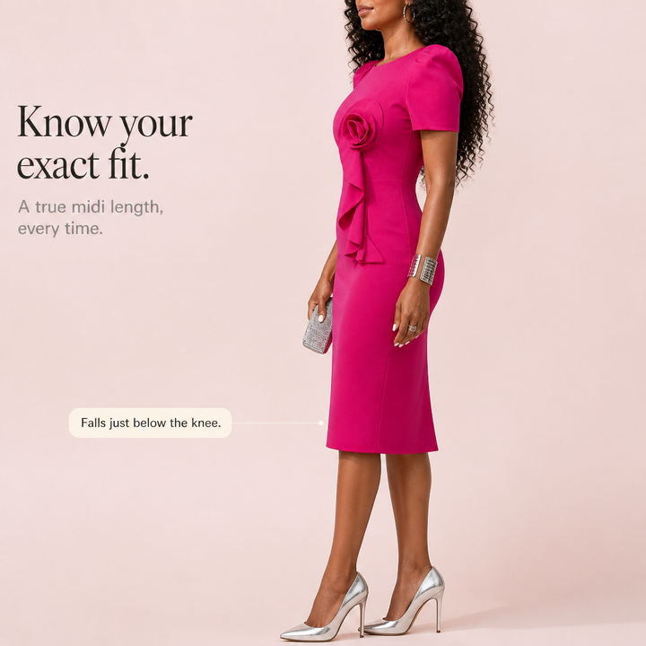 Rana | 3D Rose Puff Sleeve Pencil Dress