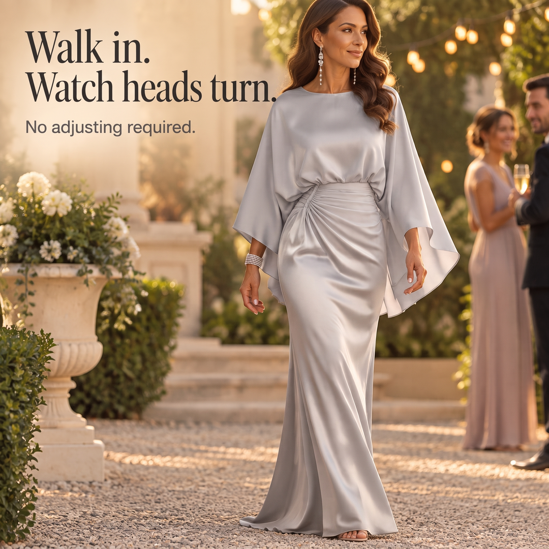 Esmeralda | Batwing Sleeve Ruched Waist Maxi Gown