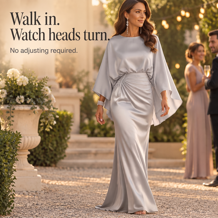 Esmeralda | Batwing Sleeve Ruched Waist Maxi Gown