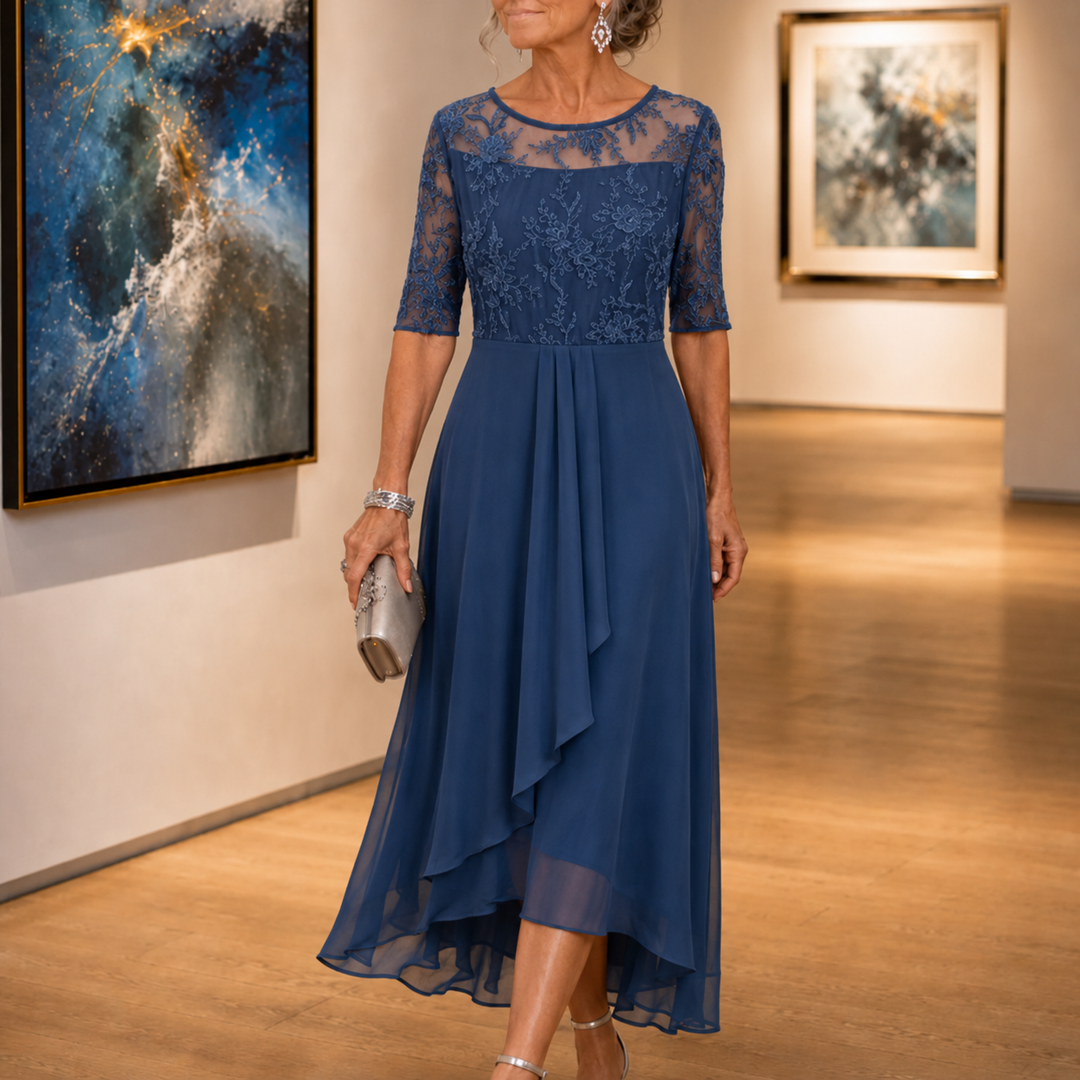 Elowen | Embroidered Lace Bodice Midi Dress for Weddings