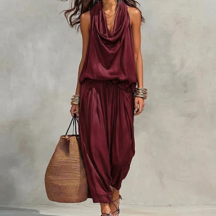 Amber | Draped Halter Top and Flowing Pants Set