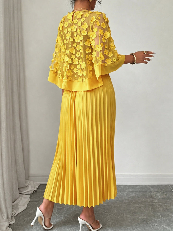 Sheryl | Split-Joint Solid Color Pleated Plus Size Loose Round-neck Maxi Dresses