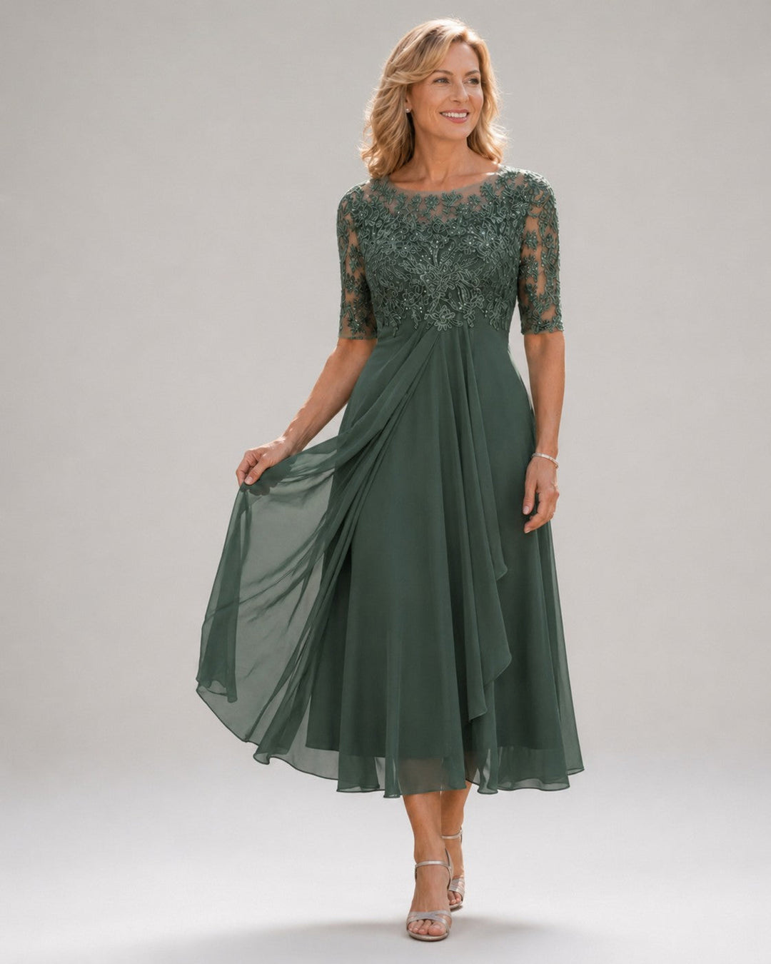 Marina |  Elegant Midi Dress with Lace