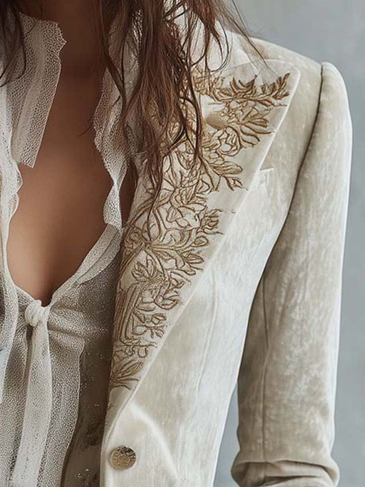 Belle | Ivory Embroidered Tailored Blazer