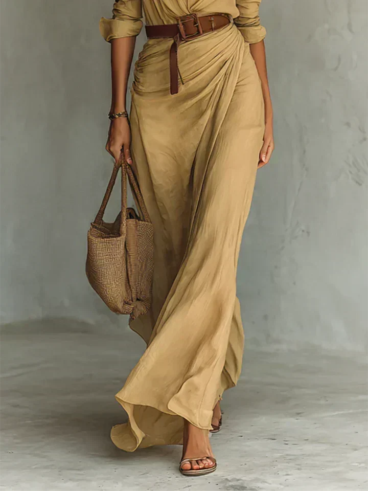 Una | Maxi Dress with Notched Lapel in Wrap Look