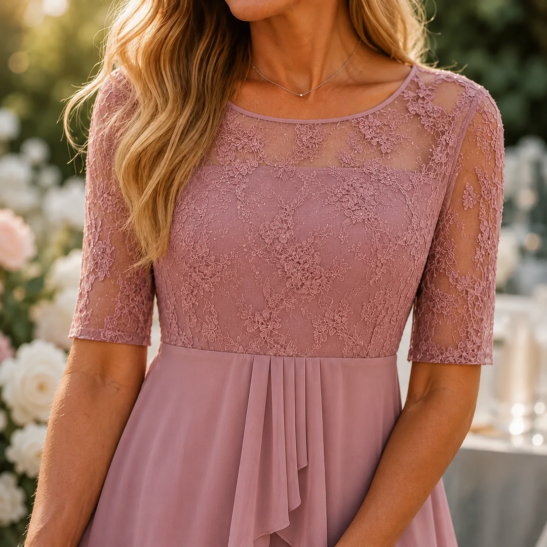 Elowen | Embroidered Lace Bodice Midi Dress for Weddings