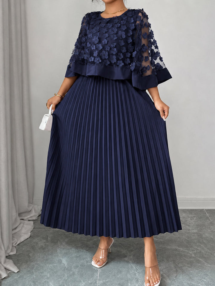 Sheryl | Split-Joint Solid Color Pleated Plus Size Loose Round-neck Maxi Dresses