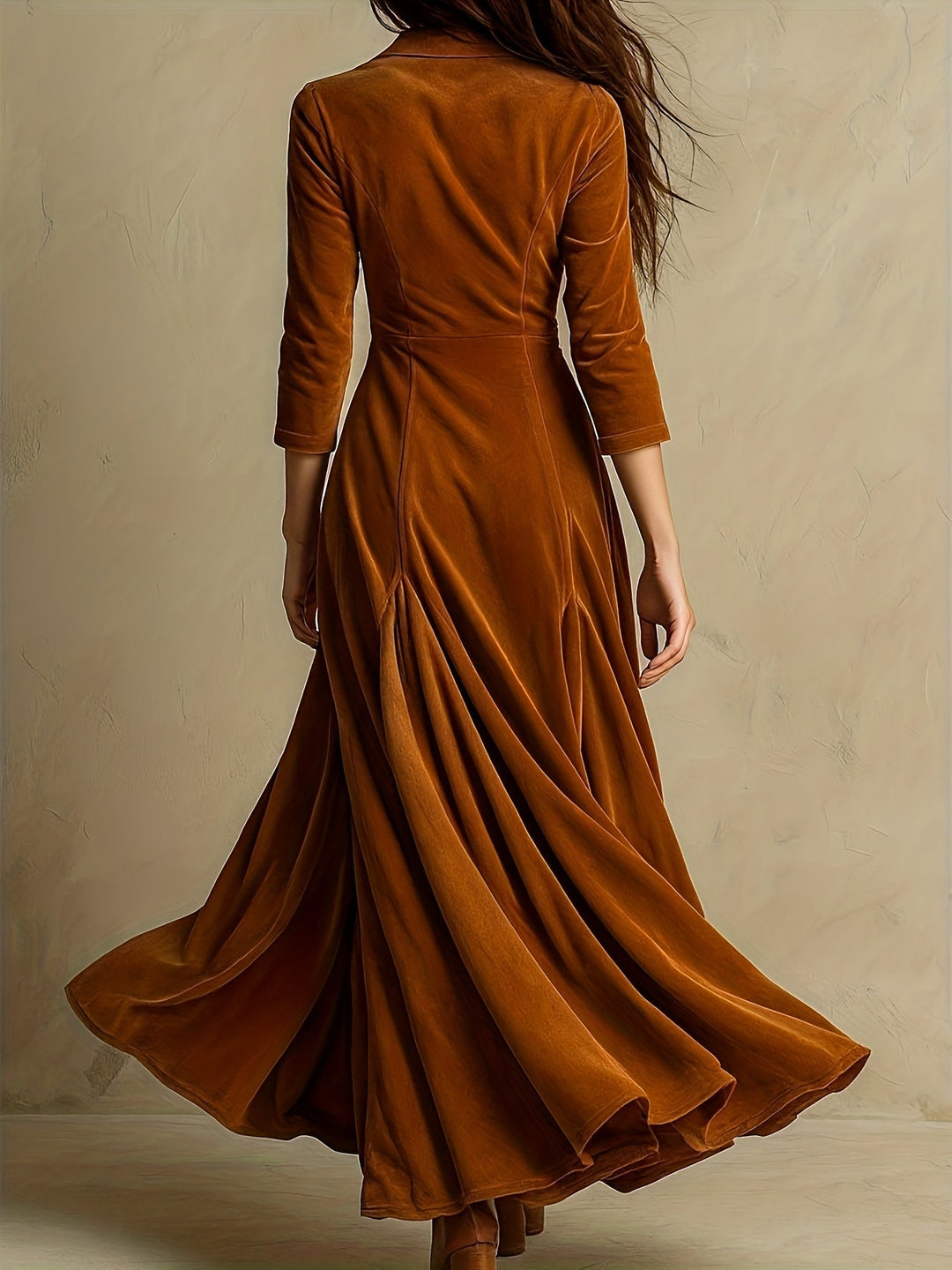 ELOWENNA | ELEGANT DRESS WITH BUTTON PLACKET, COLLAR, AND 7/8 SLEEVES