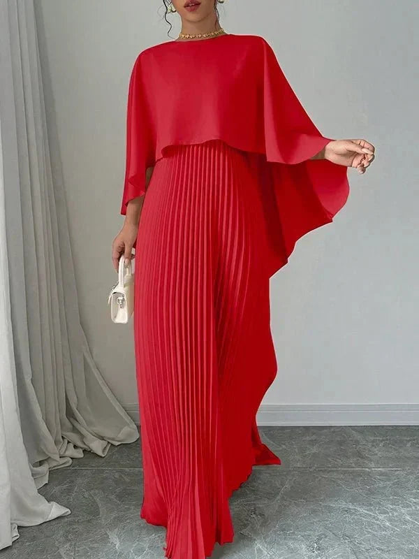 Miriam | Elegant Pleated Cape Maxi Dress