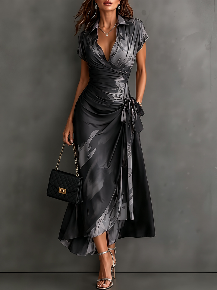 Roxana | Abstract Print Wrap Midi Dress