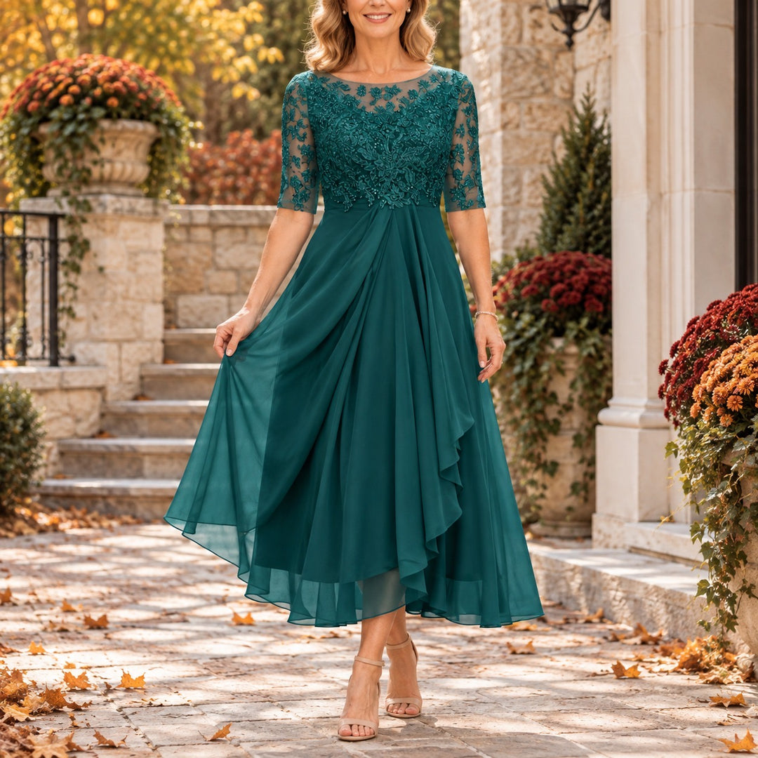 Michellle | Lace Bodice Draped Midi Dress