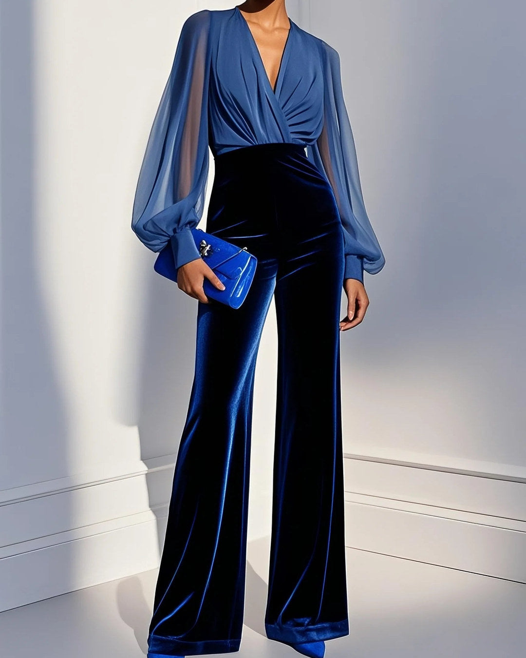 Monette | Elegant Jumpsuit with V-Neck, Blue