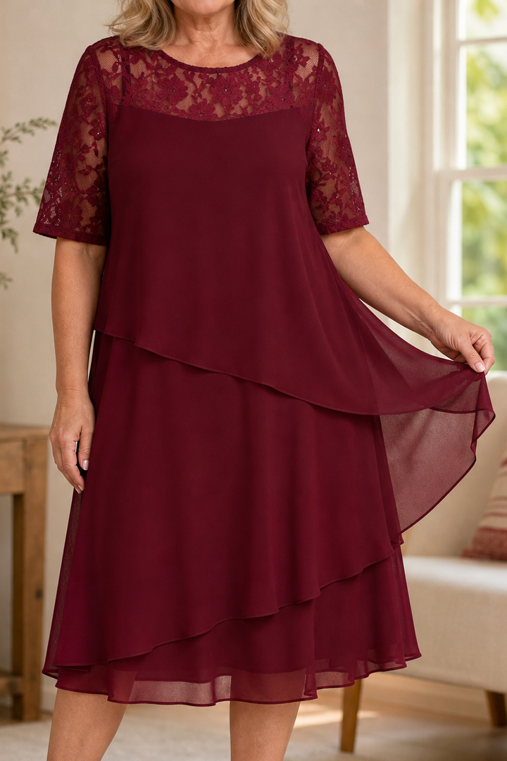 Weronica | Tiered Lace Yoke High-Waist Midi Dress