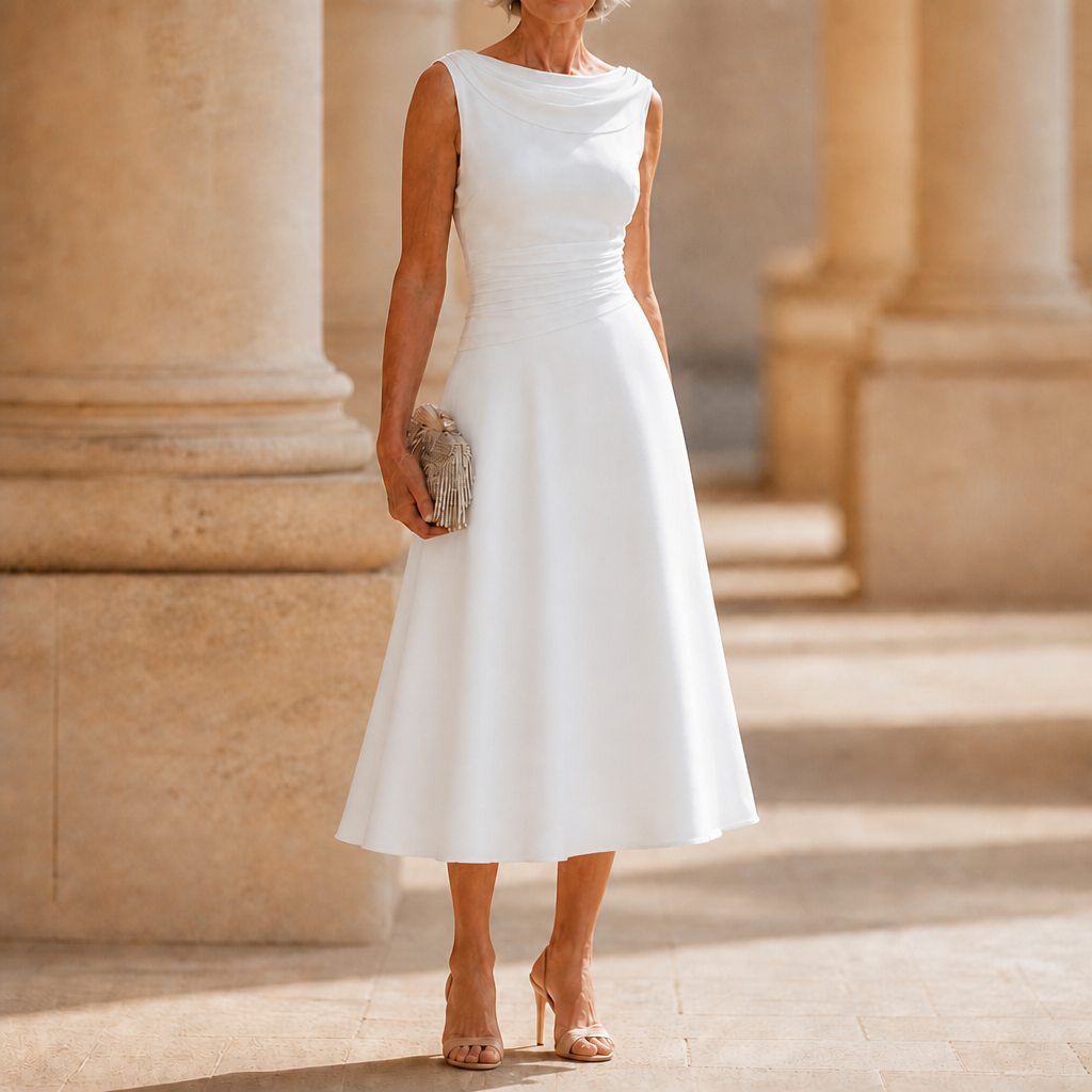 Disa | Draped-Neck Pleated A-Line Wedding Guest Dress