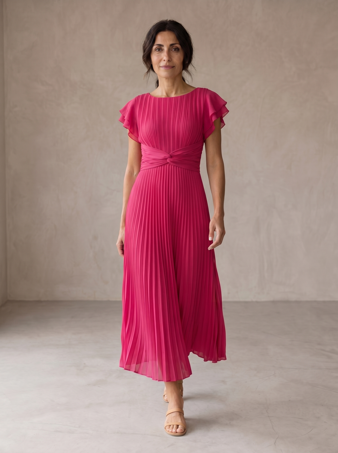 Sanna | Elegant Pleated Maxi Dress with Tied Waist